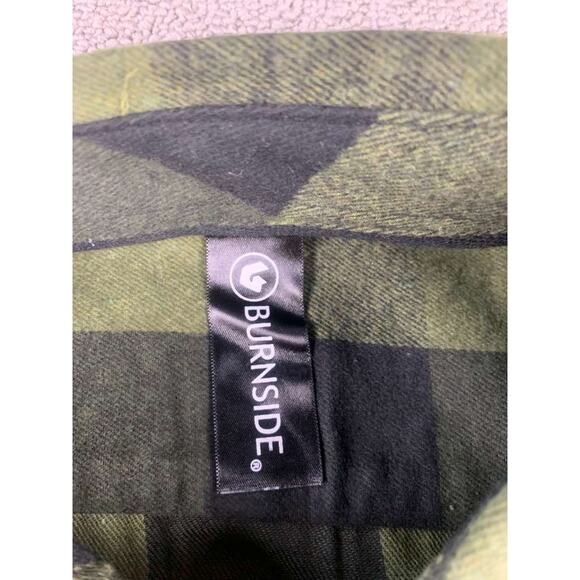 Burnside Shirt Men XL Army Green Button Down Long Sleeve Chest Pockets Plaid - Picture 4 of 10